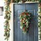 Set of 2/4 Christmas Berry Pinecone & Bell Teardrop Wreath Door Hanging Decor